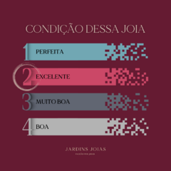 Gráfico mostrando a condição de uma joia, destacando a classificação "Excelente" em um fundo roxo.