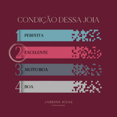 Classificação da condição da joia com destaque para "Excelente" em segundo lugar, indicando estado da joia Tiffany & Co. em prata