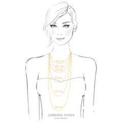 Ilustração de uma mulher usando colares de diferentes comprimentos, com destaque para um colar de ametista.
