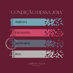 Gráfico de condição de joias com categorias de avaliação, destacando "Perfeita", "Excelente", "Muito Boa" e "Boa".