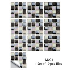 Adesivos de parede de mosaico de mármore, adesivos de parede plano 2d, capas impressas para cozinha, banheiro, descascar e vara, à prova d'água, mural de arte com 10 peças