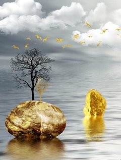 Abstracto árvore de ouro e pedra lago paisagem arte da pintura em tela quadros da arte da parede para sala estar decoração casa na internet