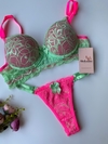 Conjunto Lingerie Isabela - Paradise com Rosa Neon