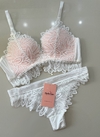Conjunto Lingerie Luane - Branco com Rosa