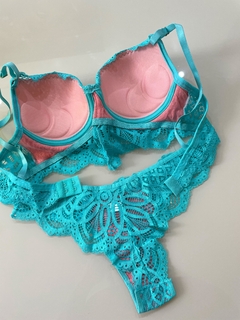 Conjunto Lingerie Laila - Turquesa com Rosê on internet