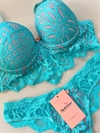Conjunto Lingerie Laila - Turquesa com Rosê