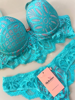 Conjunto Lingerie Laila - Turquesa com Rosê
