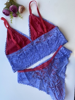 Conjunto Lingerie Raissa - Azul com Rosa Pink - buy online