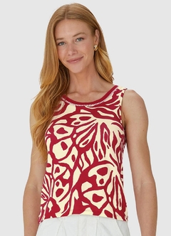 1000125307-DL76B BLUSA MALWEE MALHA VISCOSE VERMELHO ABSTRATO
