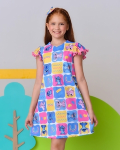 2943605 VESTIDO MYA KIDS LILO STITCH ROSA POM POM