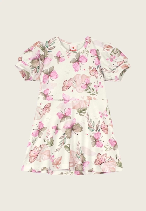 25677-0002 VESTIDO BRANDILI ESTAMPA BORBOLETAS ROSA/BRANCO