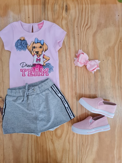 COMBO BLUSA MOMI J2001-RS0002 + SHORT SAIA LE PETIT KUKIE ROSA/MESCLA CINZA