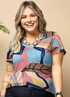 3676772 BLUSA FOLHAGEM GEOMÉTRICA EM MALHA DE VISCOSE