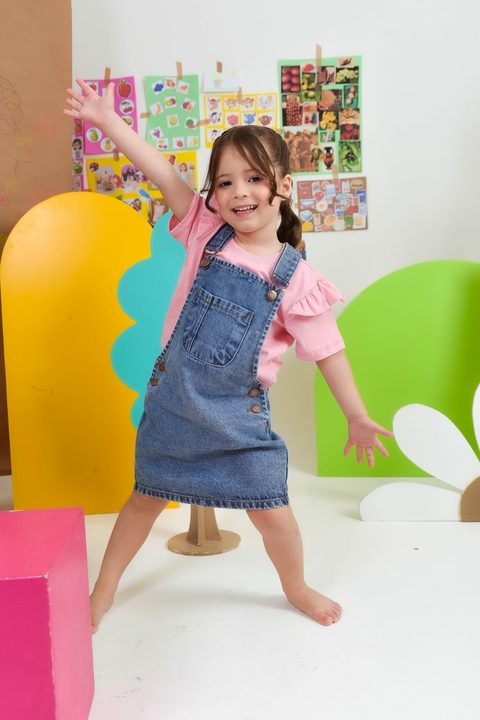 2043-1 CONJUNTO LALOOK SALOPETE JEANS C/ BLUSA ROSA