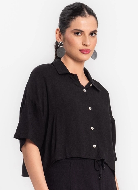 E14840-7539 CAMISA ENDLESS VISCOSE CREPONADA PRETO