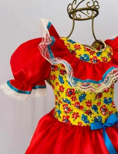2050370-1 VESTIDO CAIPIRA FLORAL VERMELHO/AMARELO