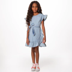 091174322 VESTIDO MYLU JEANS TRANSPASSADO C/BABADO E CINTO AZUL