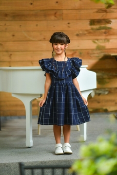 1121-2 VESTIDO LALOOK AMORA ALGODAO/ELASTANO XADREZ MARINHO