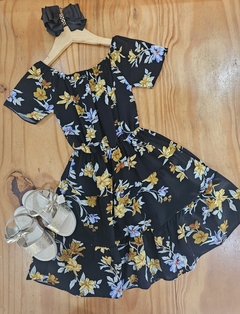 2023267-1 VESTIDO FLORIDO TRES MARIAS PRETO