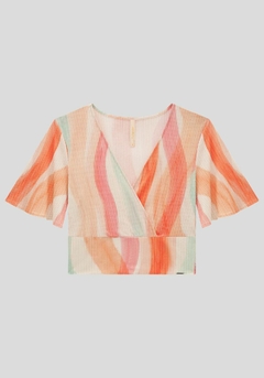 45319-Q2711S BLUSA LUNENDER TRANSPASSADA CANELADA ESTAMPADA SALMAO - comprar online