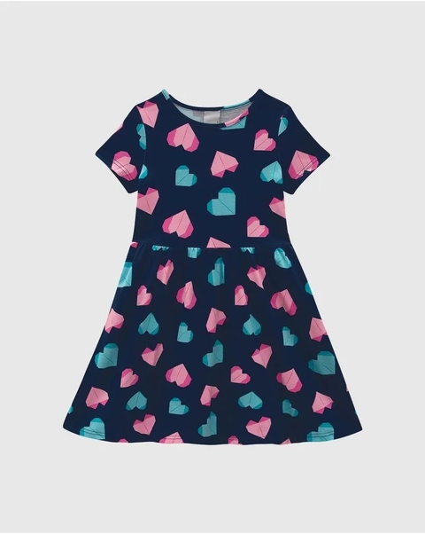 1000120097-DV17A VESTIDO MALWEE KIDS ESTAMPADO AZUL ESCURO CORACAO