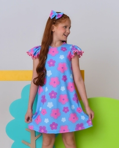 2943610 VESTIDO MYA KIDS FLORAL AZUL POM POM