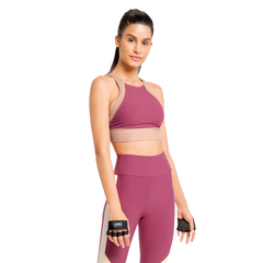 Top Live Halter Mix Block Feminino - Rosa e Marrom na internet