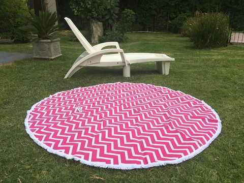 LONA PLAYERA REDONDA ONDAS FUCSIA CON FLECOS Y BOLSA CONTENEDORA