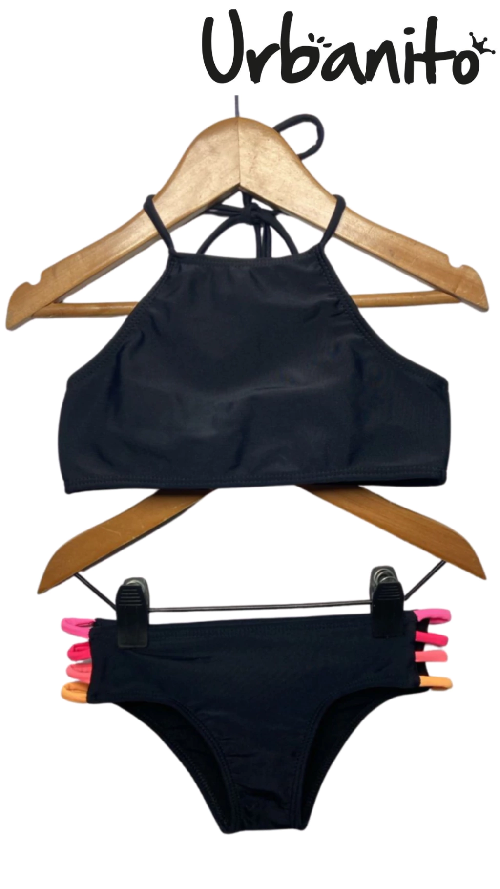 BIKINI NEGRA CON TIRAS MULTICOLOR 2 PIEZAS