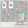 Papel de Parede Adesivo Floral - Rosa com fundo Azul