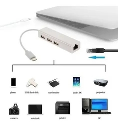 Adaptador Convertidor Tipo C A Rj45 Lan + Hub 3 Usb 2.0 en internet
