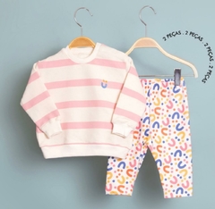 CONJUNTO DE MOLETOM LISTRADO E CALÇA DE PLUSH