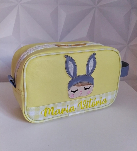 Necessarie porta fraldas e lenço umedecidos amarela com cinza