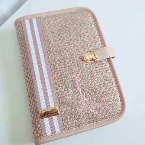 Porta caderneta de vacinação Palha com rose