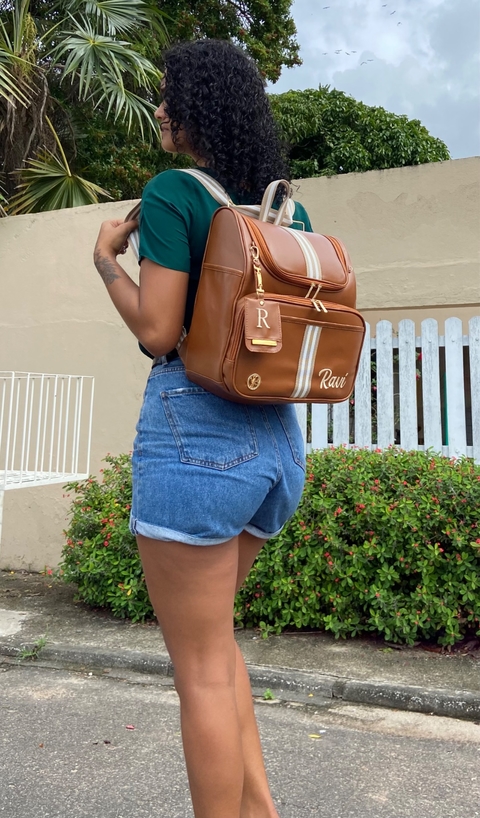 Mochila 2 em 1 Grande caramelo com bege