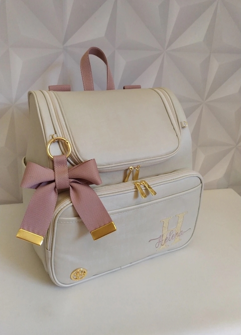 Mochila maternidade 2 em 1 Grande Champanhe com rose