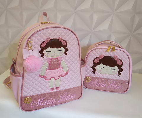 Mochila 35cm com alças anatômicas personalizada + lancheira térmica