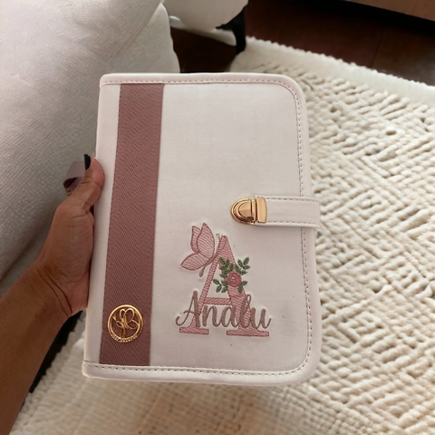 Capa caderneta de vacinação offwhite com rose