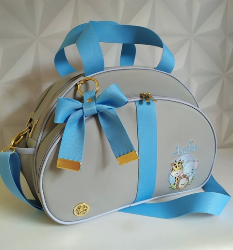 Bolsa maternidade tradicional Grande Cinza com azul bebê