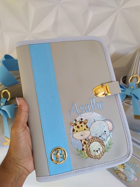 Porta caderneta de vacinação Cinza com azul claro