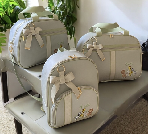 Bolsas de maternidade Essencial Cinza claro e verde - Kit 3 peças