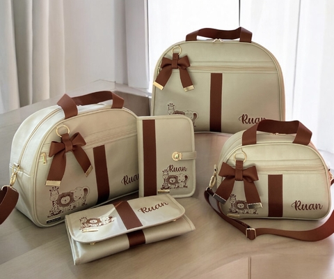 Bolsa de maternidade - Kit Essencial 5 peças - Champanhe com Marrom