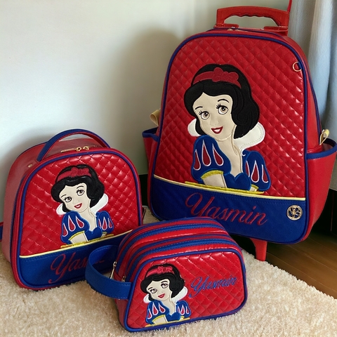 Mochila Carrinho 40cm + Lancheira + estojo duplo