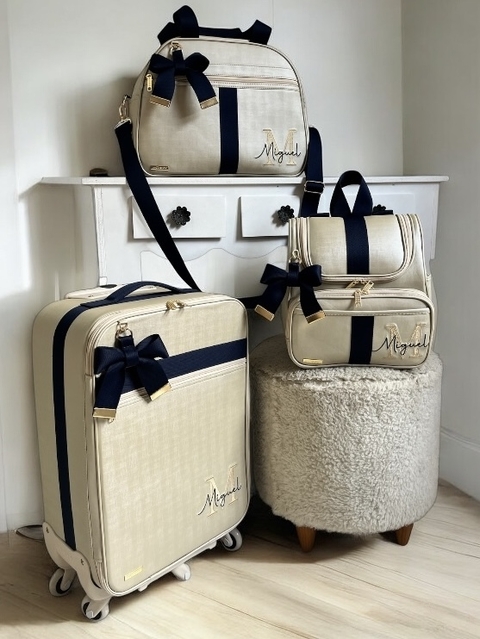Bolsas para maternidade - Kit personalizado bege perolizado com marinho - comprar online