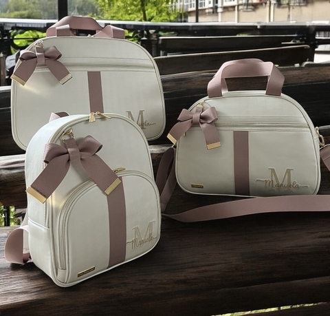 Kit bolsas maternidade essencial - 3 peças cor Off white com rose