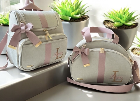 Kit bolsas personalizadas linho cinza com alças poliéster Rosê