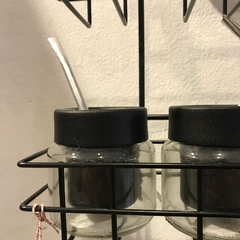 Mate de vidiro color negro con bombilla metálica 00198 (00198)