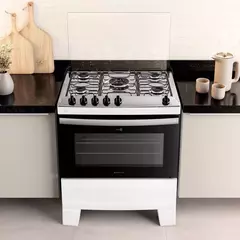 Fogão 5 Bocas Branco com Mesa Inox Atlas Agile Up Bivolt - IPIAÚ ELETRO