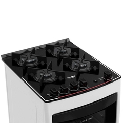 Fogão Dako 4 bocas Supreme Glass Branco com Mesa de Vidro e Mega Chama - IPIAÚ ELETRO