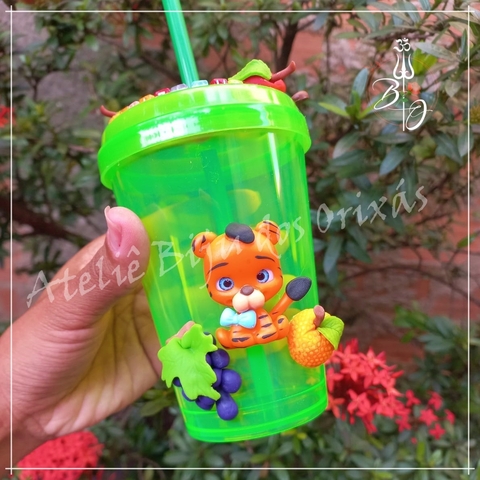 Copo erê menino de Verde Personalizado COM NOME tema Frutas e animais - (MONSTRUÁRIO ENCOMENDAS NO NOSSO WHATSAPP)